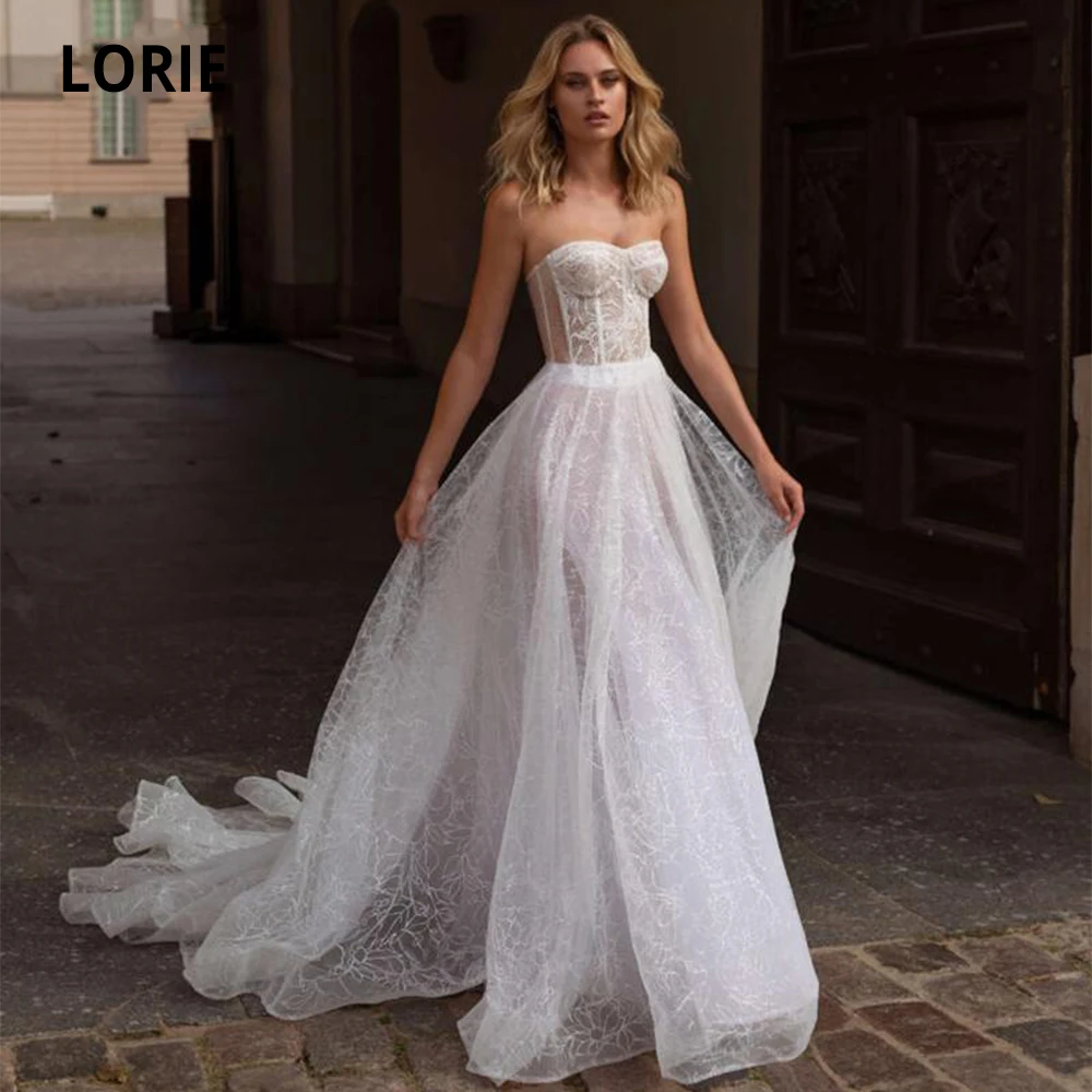 LORIE 2020แขนกุดงานแต่งงาน Boho Elegant Lace ชุดเจ้าสาว Ope กลับภาพลวงตางานแต่งงาน Party Dress Plus ขนาด Vintage