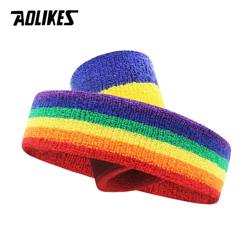 AOLIKES Elastic Cotton Sweat Headband Yoga Running Fitness Sweatband Headband Hair Bands Head Sweat Band with wrist support