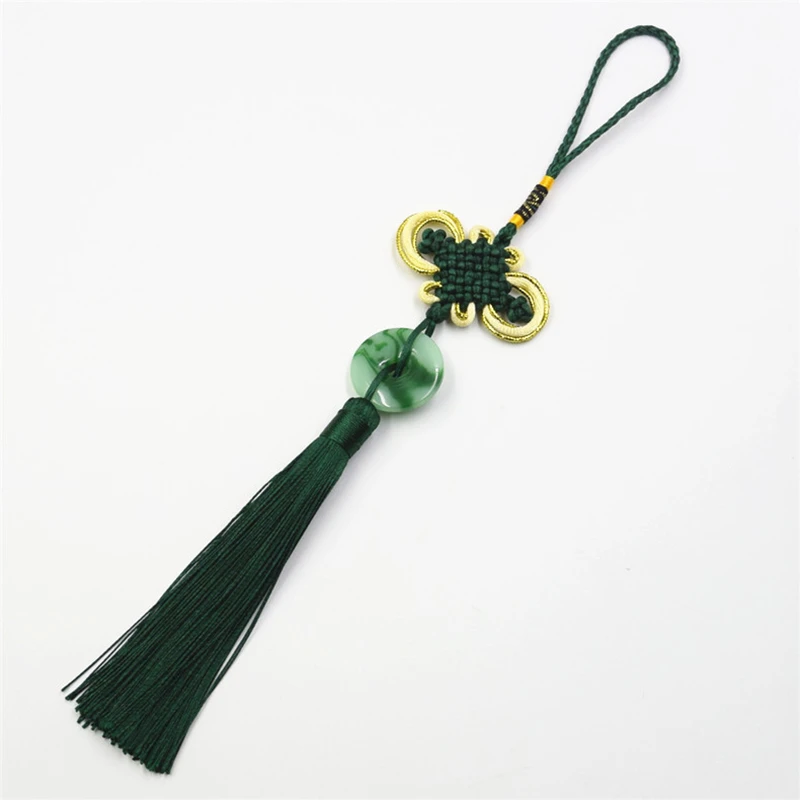3Pcs/Lot Green Jade Flake Chinese Knot Tassels Accessories DIY Jewelry Garment Crafts Decoration Pendant Golden Edge Silk Tassel