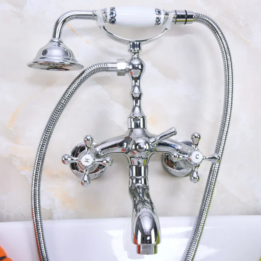 

Chrome Bathroom Clawfoot Bath Tub Faucet bathtub Handheld Shower Faucet Mixer Tap with Hose Shower Head zna197