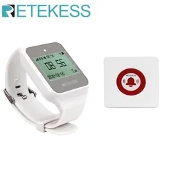 Retekess Wireless Caregiver Pager Nurse Call System TD108 Watch Receiver+ TD002 Waterproof Button for Home Elderly