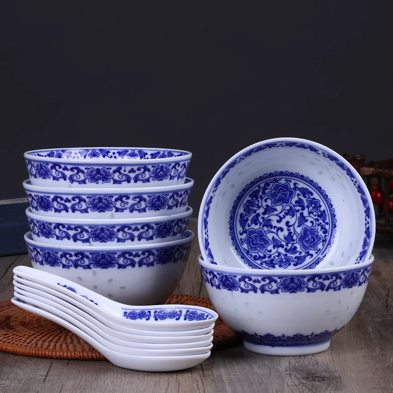 

6PCS/Lot 4.5inch Jingdezhen Blue and White Porcelain Rice Bowls Ramen Soup Spoon Chinese Dragon Bowl Ceramic Kitchen Accessories