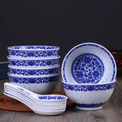 6PCS/Lot 4.5inch Jingdezhen Blue and White Porcelain Rice Bowls Ramen Soup Spoon Chinese Dragon Bowl Ceramic Kitchen Accessories