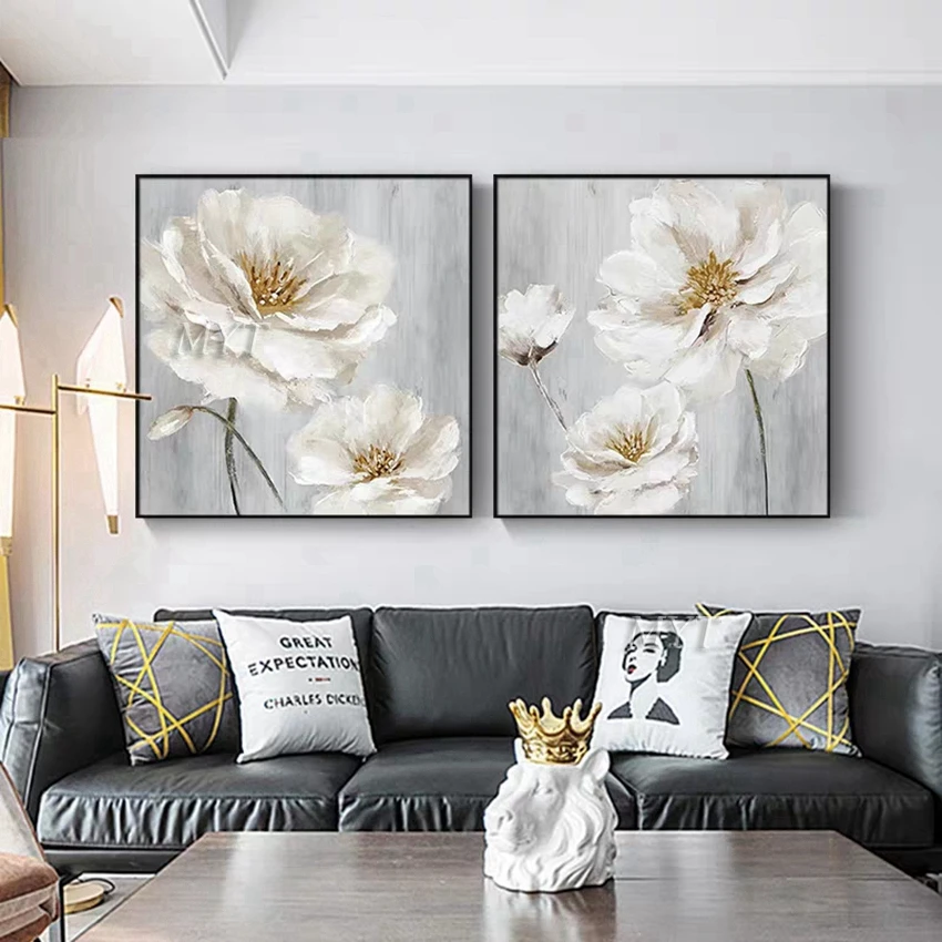 White Flowers Abstract Beautiful Oil Painting Wall Art Home Decor Picture Modern Hand Painted Oil Painting On Canvas Unframe image 2