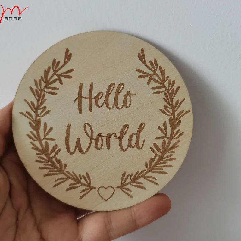 20pcs wood etch Hospital Newborn PhotoHello World Wooden Birth Announcement Sign