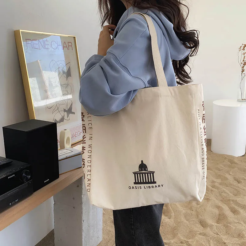 New Design Women Canvas Shoulder Bag Alice in Wonderland Shopping Bags Students Book Bag Cotton Cloth Handbags Tote for Girls