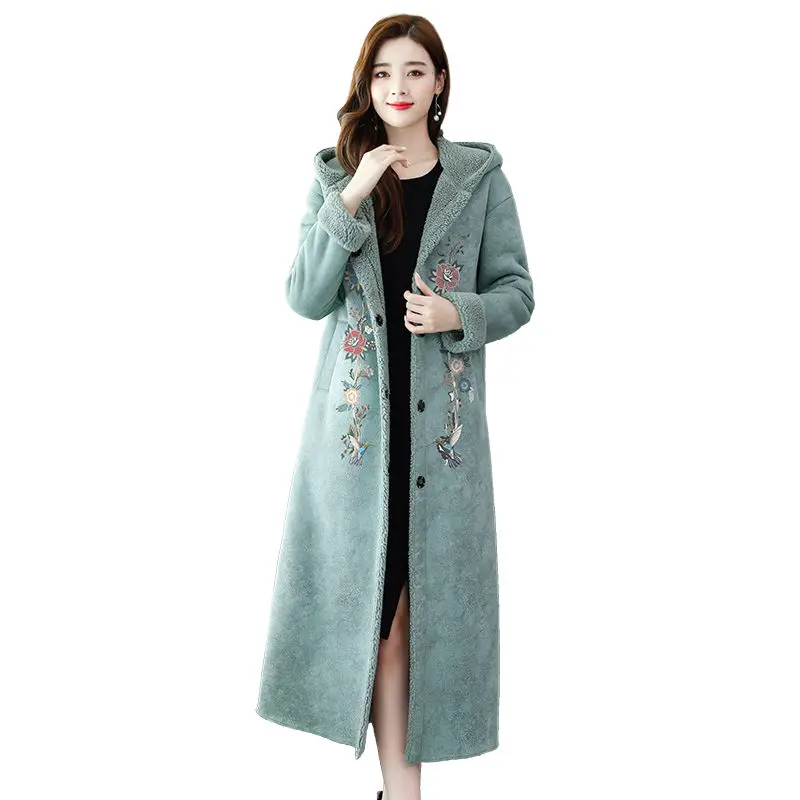 Fur Coat Women\'s Mid-Length 2020 New Winter Korean Windbreaker Thickened Warmth Long Over The Knee Printed Lambswool Jacket y463