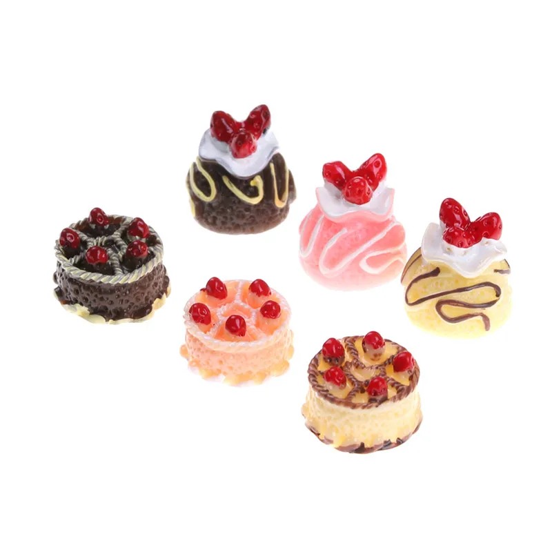 

6pcs Dessert 3D Resin Cream Cakes Miniature food Dollhouse Accessories