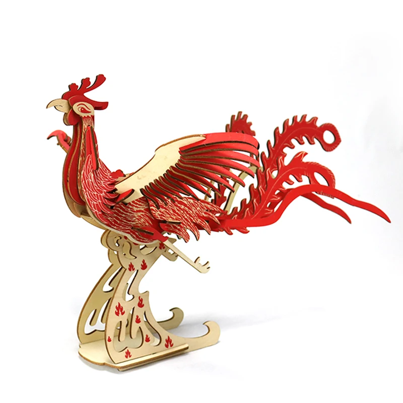 

candice guo wooden toy 3D puzzle hand work DIY assemble game woodcraft kit red phoenix fenghuang decoration birthday gift 1pc