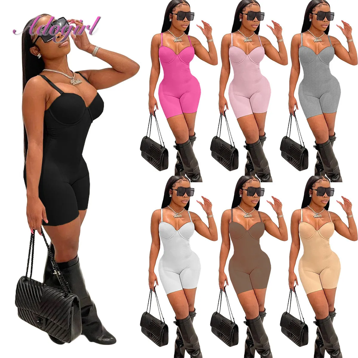 

Fitness Active Rompers Casual Strapless V Neck Backless Elastic Sporty Playsuit Women Solid One Piece Outfit Jumpsuit Overalls