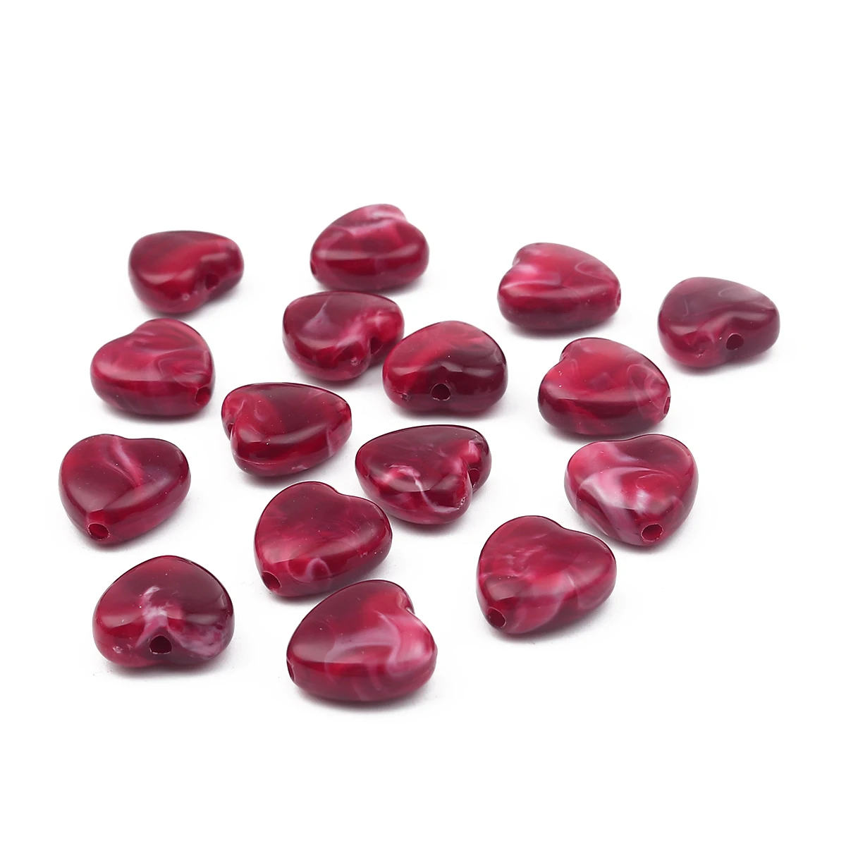 Doreen Beads Acrylic Beads Heart Wine Red Marble Effect About 14mm x 14mm, Hole: Approx 2.2mm, 10 PCs