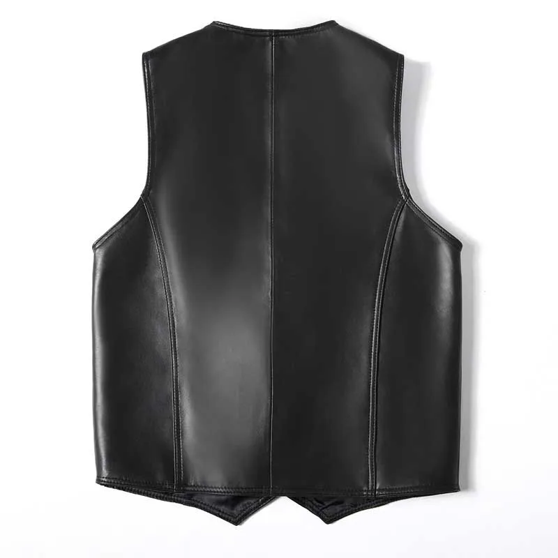 Autumn Winter Soft Leather Vest Men Casual Waistcoat Single-Breasted V-Neck Blazer Suits Vest Sleeveless Jacket Man Clothing