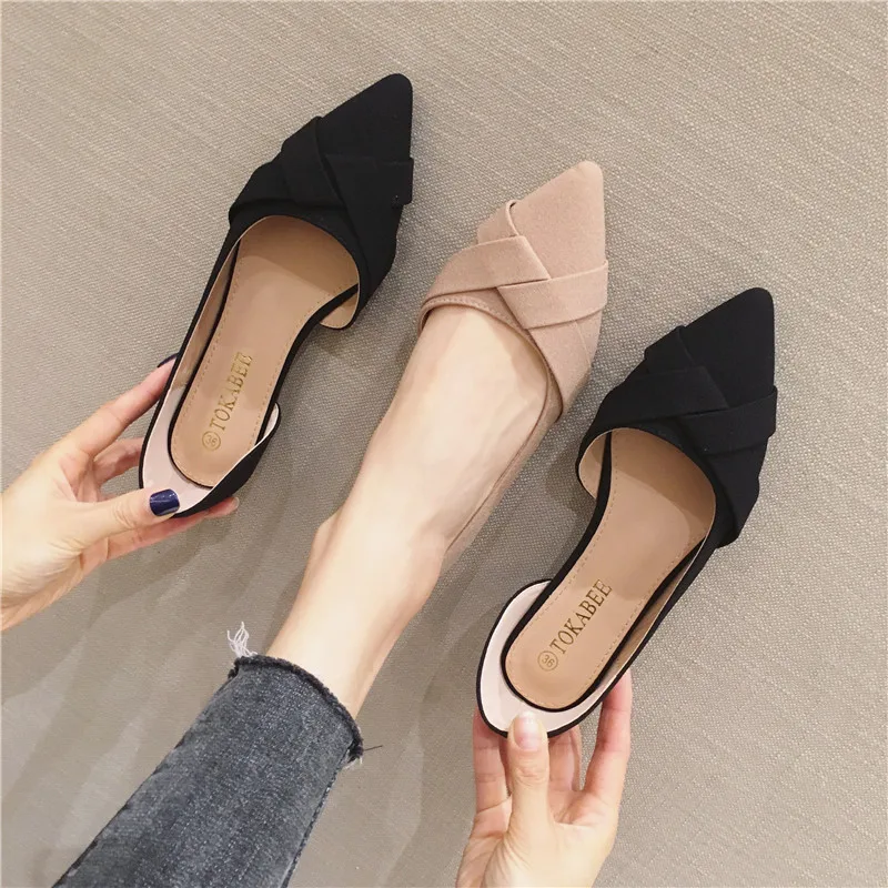 Women Flats Side Empty Pointed Toe Size 33 34 44 45 46 Solid Color Flat Heel Shoes for Ladies Nude Flats Zapatos Planos De Mujer