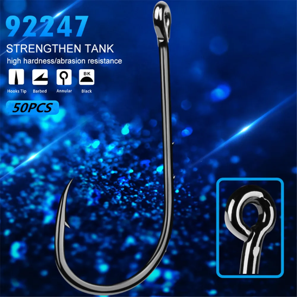 50pcs/lot Carbon Steel Fishing Hooks 1#-6# Baitholder Black Color Jig Head Crank Barbed Hook for Soft Worm Bass Carp Fishing