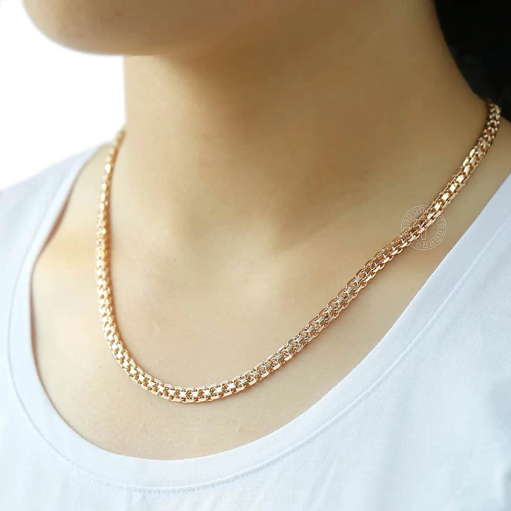 585 Rose Gold Color Necklaces for Women Men Bismark Hammered Link Chain Fashion Jewelry Accessories 5mm GN452A