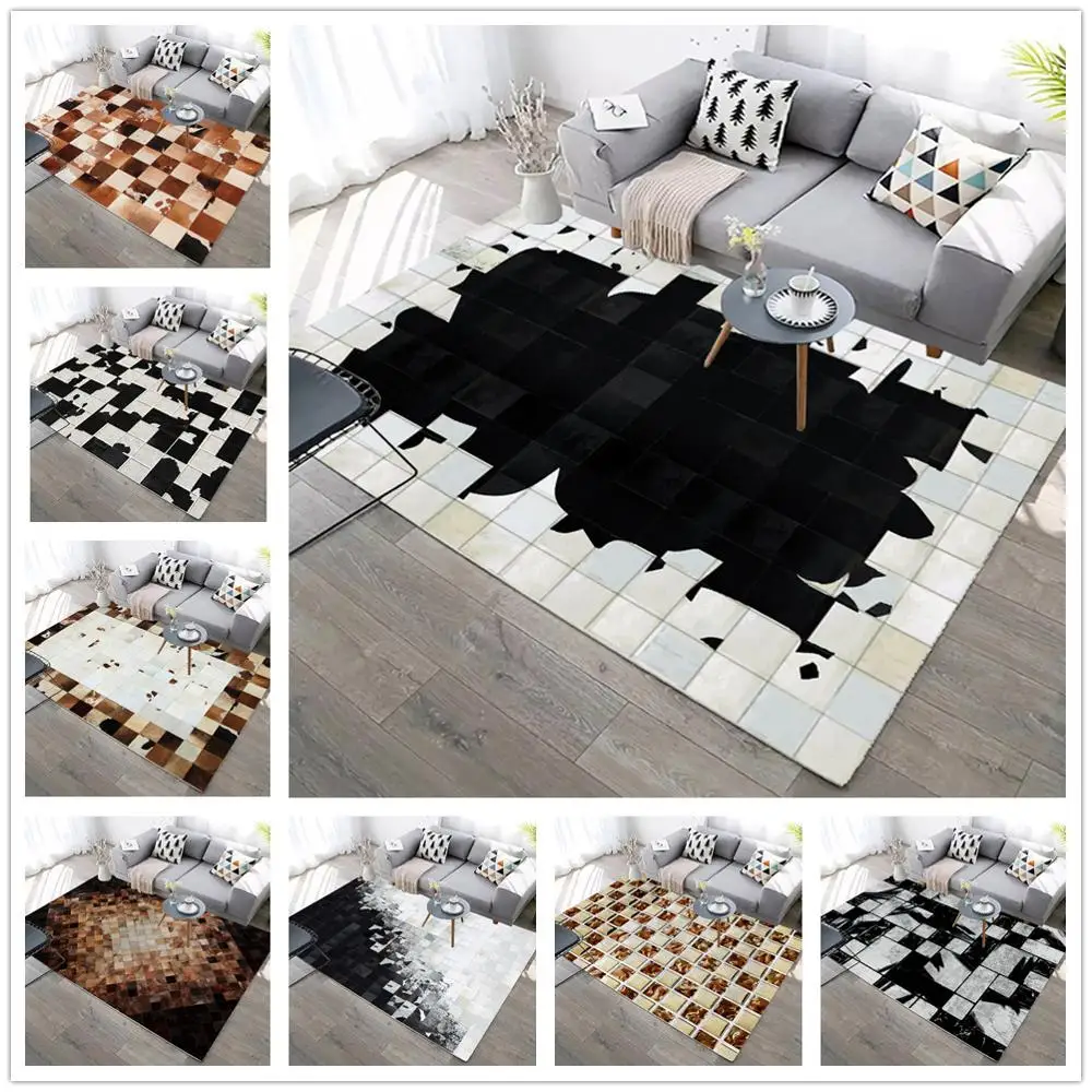 

Black/White Imitation Cowhide 3D Printed carpets Modern Nordic Home Decor Floor Rug Child Bedroom Play Area Rugs Kids Room Mats