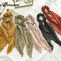 2024 New Fashion Floral Print Women Hair Scarf Elastic Hair Bands Hairband Bow Hair Rubber Ropes Scrunchie Girls Hair Ties