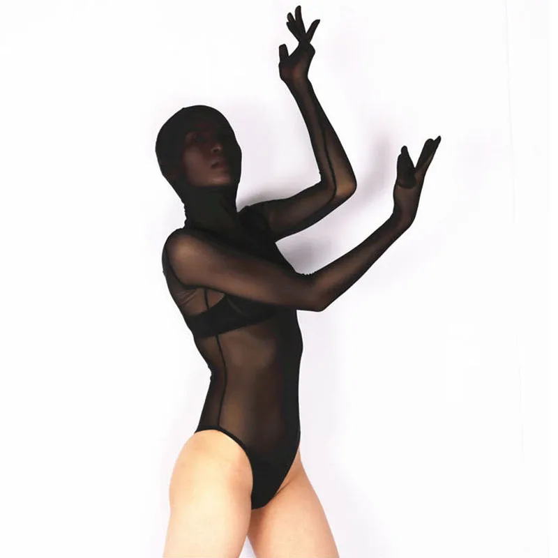 High Elastic Super Thin Mesh Body Sculpting Bodysuit Cosplay Half Coat Zentai One Piece Tights Dance Performance Clothing Overol