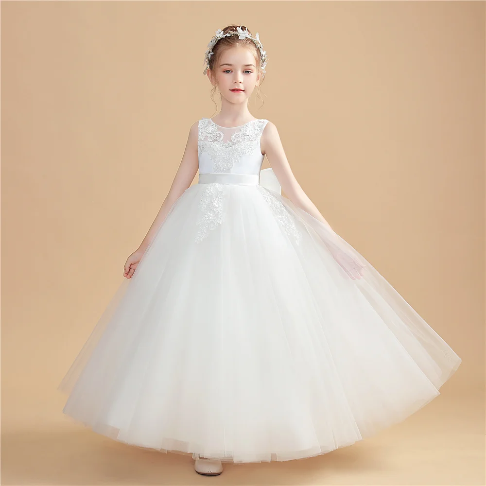 Princesa Flower Girl Dress para crianças, concurso de baile, vestido de noite, casamento, festa de aniversário, festa, banquete, baile