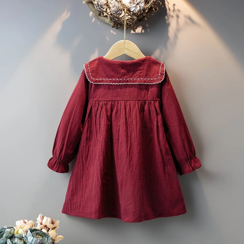 2023 New Arrivals Winter Girls Dress Girls Casual Dress Long Sleeve Big Lapel Solid Cute Dress Vestidos 2-7T