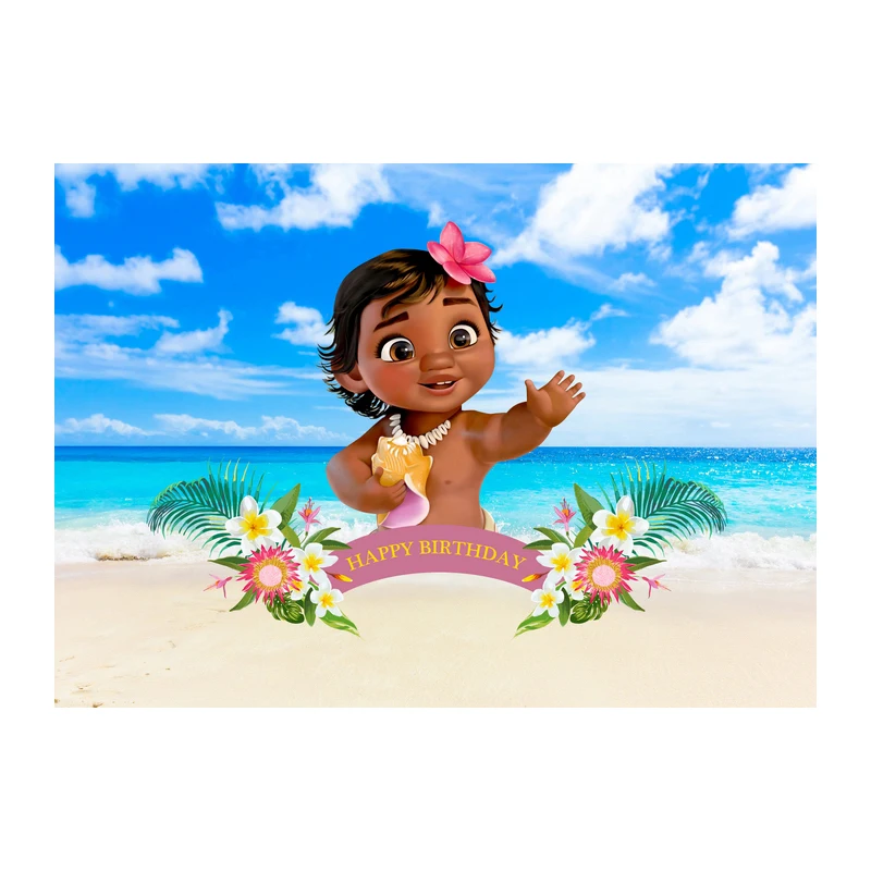 Disney Moana Photo Backdrop Girls Princess Birthday Baby Shower Cartoon Vaiana Photography Backgrounds Party Decors