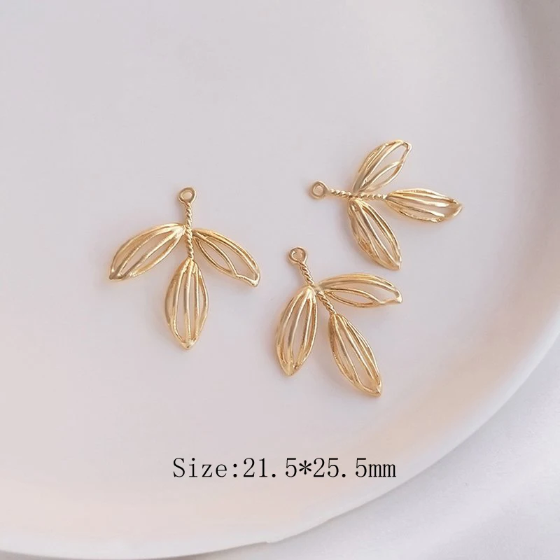 4PCS Fallen Leaf Earrings Pendant Designer Charms Women Necklace Gold Plated Charms for Jewelry Making DIY Brass Accessories