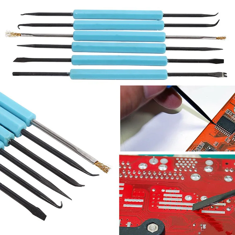 Riparazione strumenti di saldatura 1 Set di 6 strumenti di rimozione del flusso professionale riparazione del flusso Kit di aiuto per saldatura a 6 pezzi blu a doppia faccia