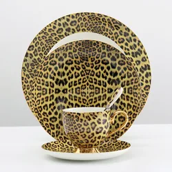 Leopard Print Ceramic Coffee Set Cups & Saucers Porcelain Tea Mugs Pot Milk Jug Sugar Jar Pastry 8/10.5 Inch Plate Wedding Gifts