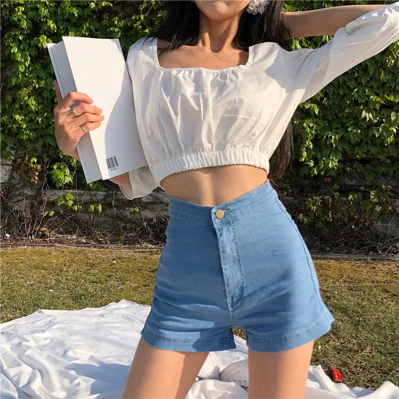 Summer Chic All-match Denim Shorts Jeans Blue Wide Leg high Waist Hip lifting Vintage A-line Korean harajuku Girl Shorts women