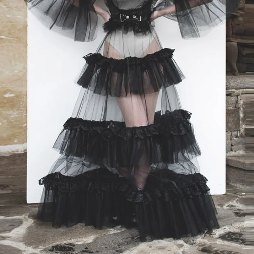 Puffy Tutu Skirts Womens New Arrival Transparent Ruffle Tulle Skirt Black Custom Made Color Size Free Shipping