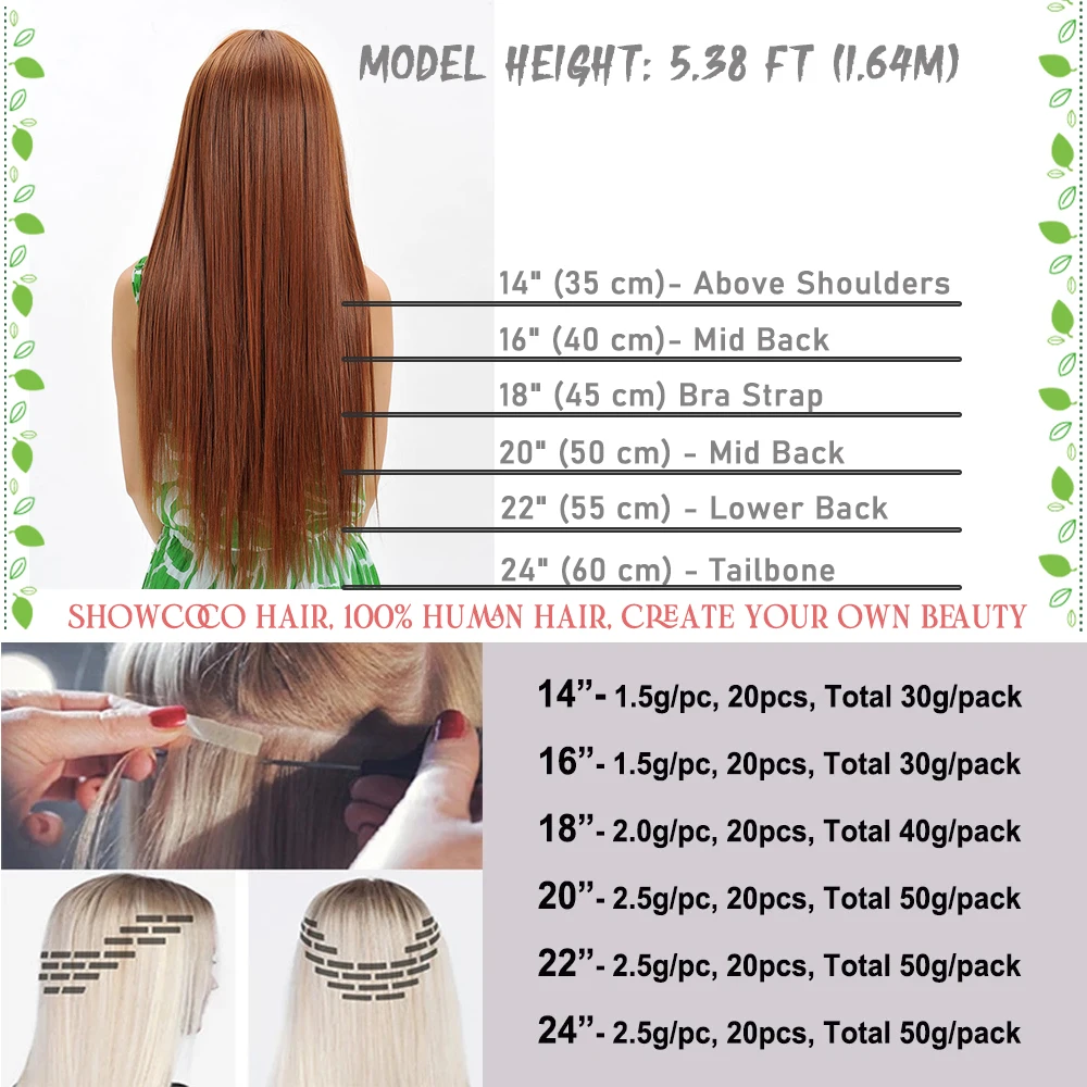 Showcoco-fita para aplique de cabelo, ondulada, luxuosa, cabelo humano, invisível, remy