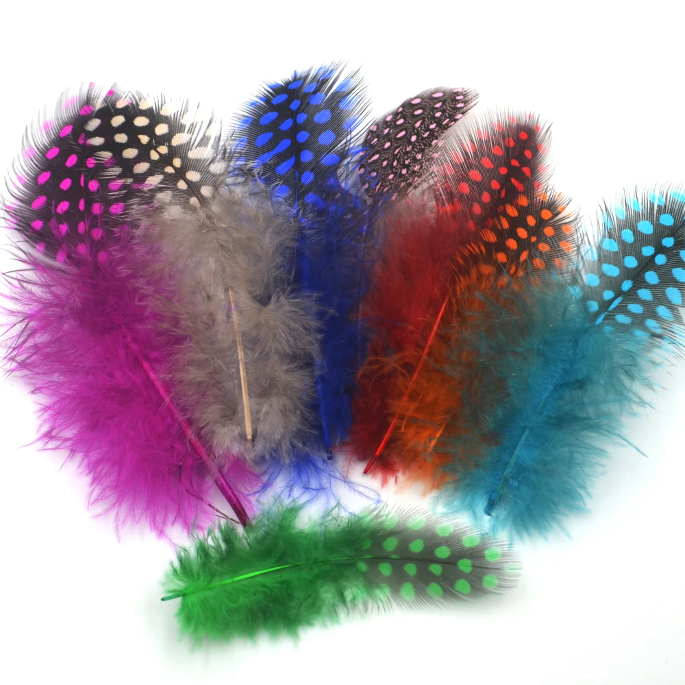 MNFT 50PCS/Lot Mixed Colors Combo Guinea Pearl Chicken Feather For Fly tying Material  DIY Fly Fishing Insect Lure