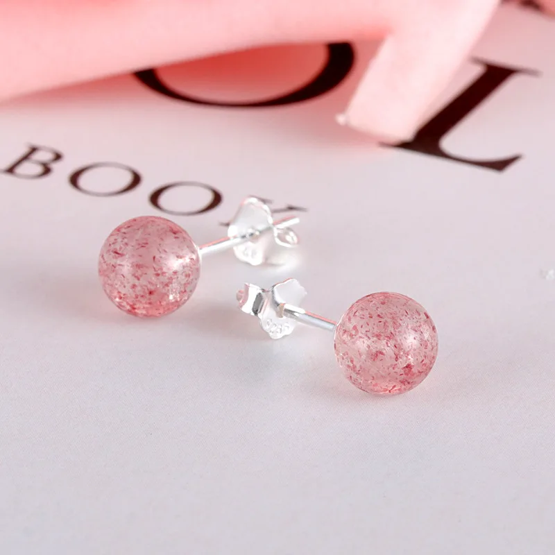 

Buyee 925 Sterling Silver Female Stud Earring Natural Strawberry Bead Earring for Women Fashion Party Fine Jewelry Earring Gift