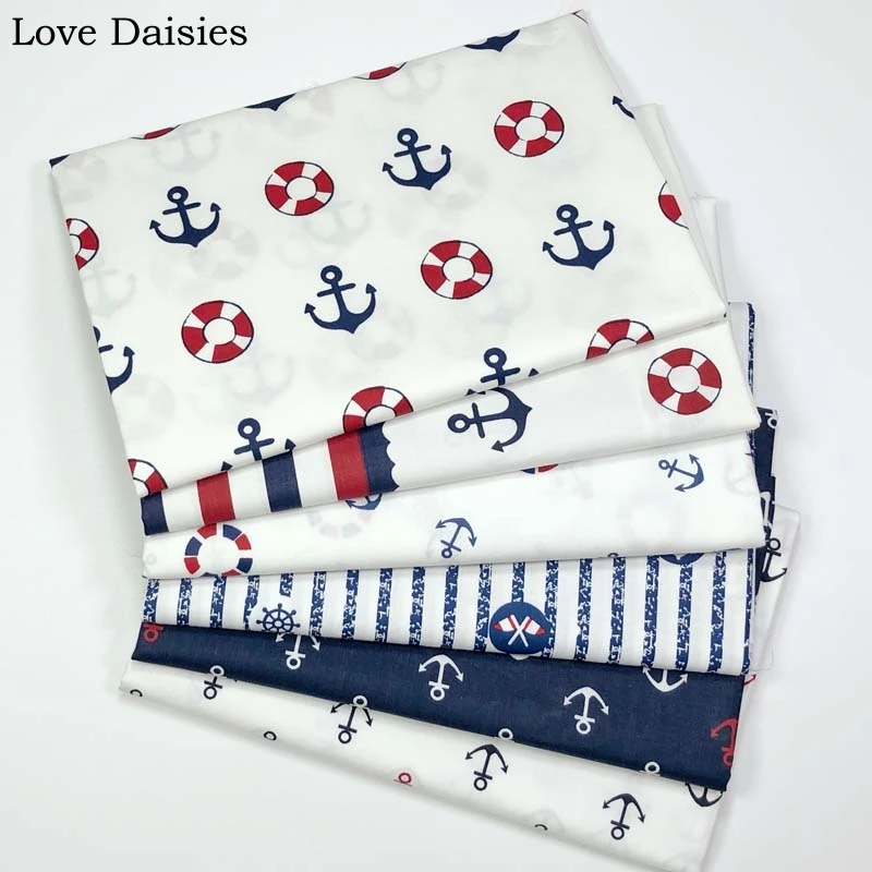 100% cotone Twill bianco blu Marine Cartoon Anchor Lifebouy Stripe tessuto per bambini lenzuolo cuscino tenda abbigliamento Decor Craft