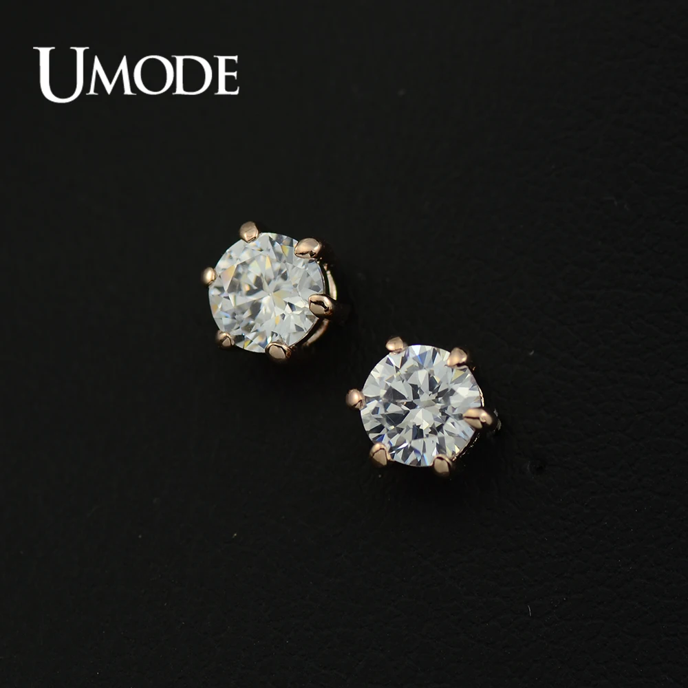 UMODE Rose Gold color 6 Prongs Sparkling 0.5ct Cubic Zirconia Cubic Zirconia Post CZ Stud Earrings JE0137A