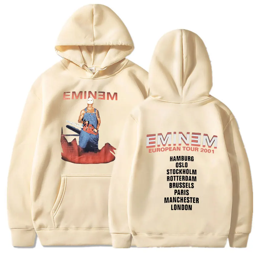 Eminem European Tour 90s Hip Hop Rap Promo Hoodie Hot New Print Sweatshirts Men  Pullover Oversized Streetwear Tops