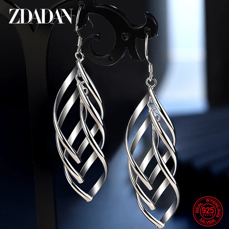 ZDADAN 925 Sterling Silver Long Tassel Multi layer Twisted Wave Earrings for Women Drop Earrings Fashion jewelry Accessories