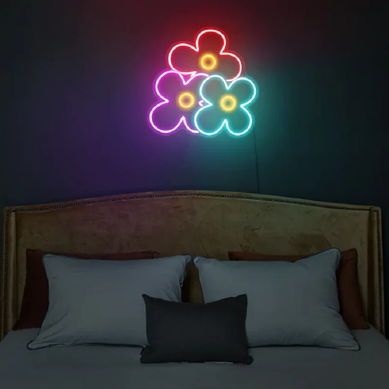 Custom Flower Anime Led Kawaii Cute Neon Sign Light Decor Indoor Wall Hanging Girl Gift Birthday Kids Room Bedroom Neon Decor