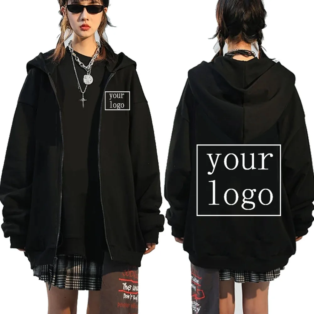 Customize Your Logo Men Women Zipper Sweater 2022 Jacket Coat Hooded Sweater Long-Sleeved Hoodie Funny Pattern Solid Color