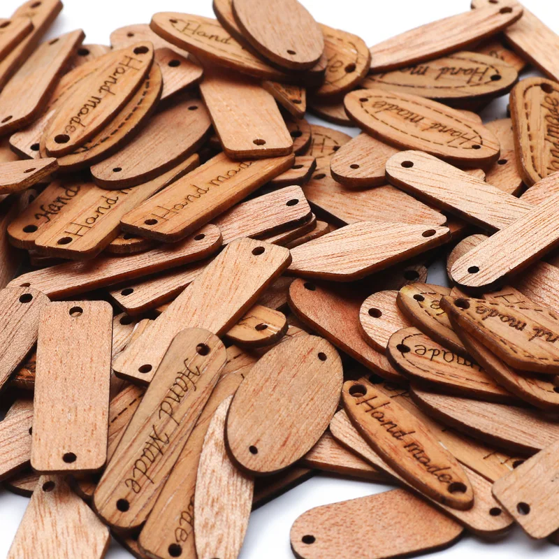 50pcs/lot Mixed 2 Holes Sewing Wood Buttons Handmade Tag Label Scrapbooking Crafts Diy Clothing Decorate Sewing Wooden Labe