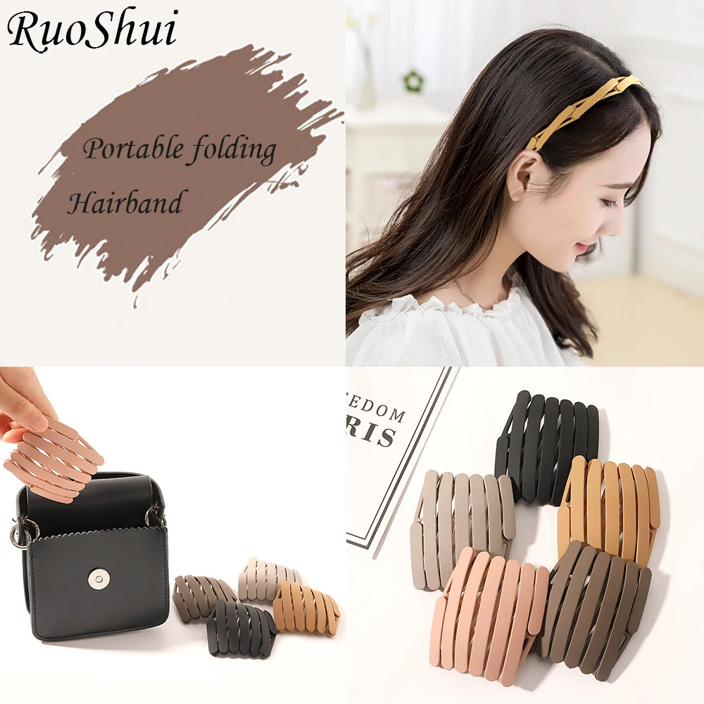 

Ruoshui Woman New Portable Hairband Folding Bezel Matte Headband Femme Headwear Fashion Hair Accessories Head Hoop Ornaments