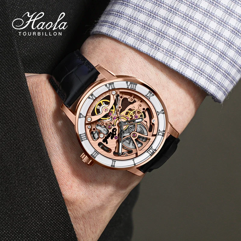 Haofa Skeleton Automatic Men Mechanical Wristwatches Luxury Rotating Dress Watch Sapphire Ceramic Scale relogio masculino 1933