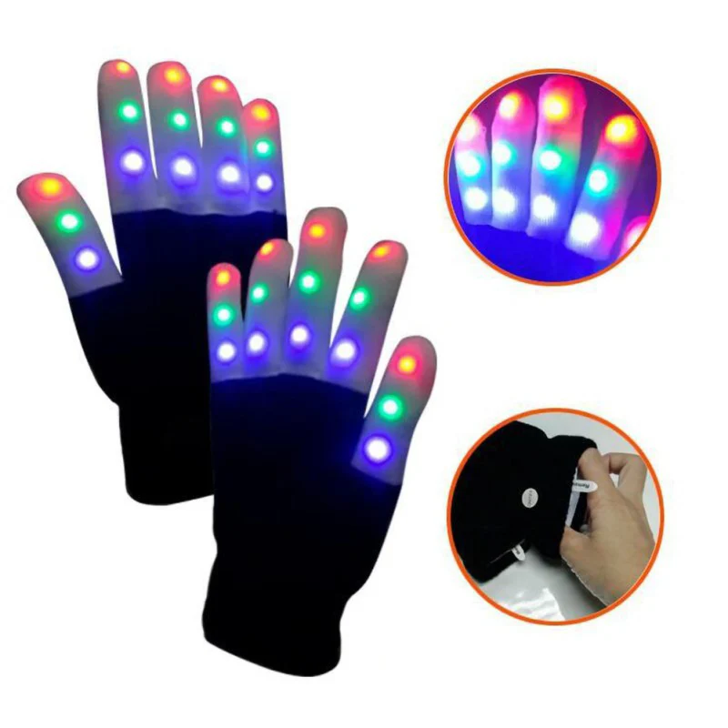 1 Pair Kid LED Flashing Magic Glove Glow In The Dark Toy Light Up Finger Tip Lighting Toys For Children Novelty Party Gift