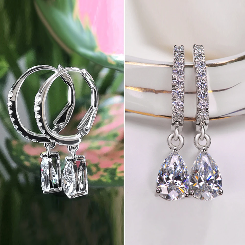 Huitan Delicate Pear CZ Drop Earrings Women Crystal Wysokiej jakości wszechstronny miły prezent Miłość Biżuteria modowa Codzienne kolczyki imprezowe — zdjęcie 6