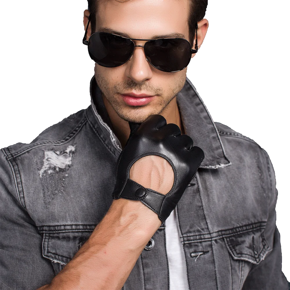 Men\'s Genuine Leather Gloves Locomotive Driving Gloves Lmported Sheepskin Touch Screen Winter Black Gloves