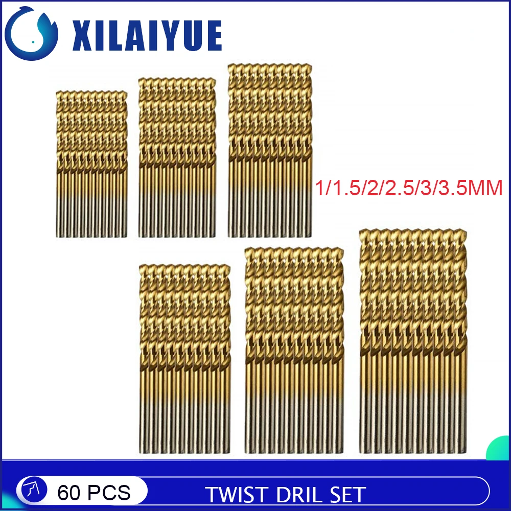 

60pcs twist dril set 1/1.5/2/2.5/3/3.5mm HSS Titanium Coated Twist Drill Bit Set Tools Woodworking Plastic Aluminum Drill Bits