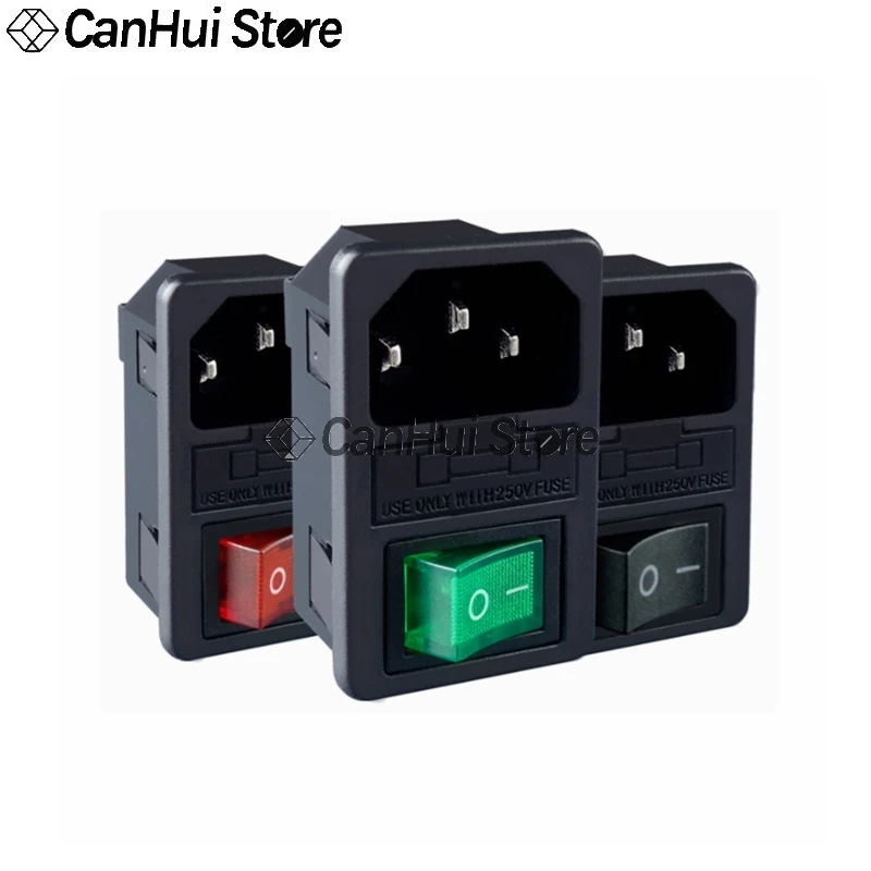 AC-01 10A 250VAC Rocker Switch Power Socket 3 pin Electrical AC Socket IEC320 C14 10A fuse holder Panel Embed Mounted