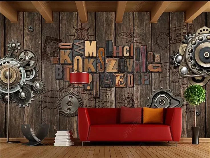 2021 customize Wooden board letters wallpapers for living room bedroom 3d wallpaper for walls coffee shops home decor