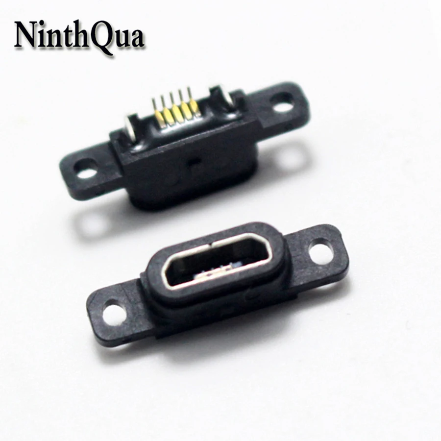 1pcs USB micro usb Welding Wire Female Waterproof Female Socket With Screw Hole Rubber Ring Fast Charging Port Connector