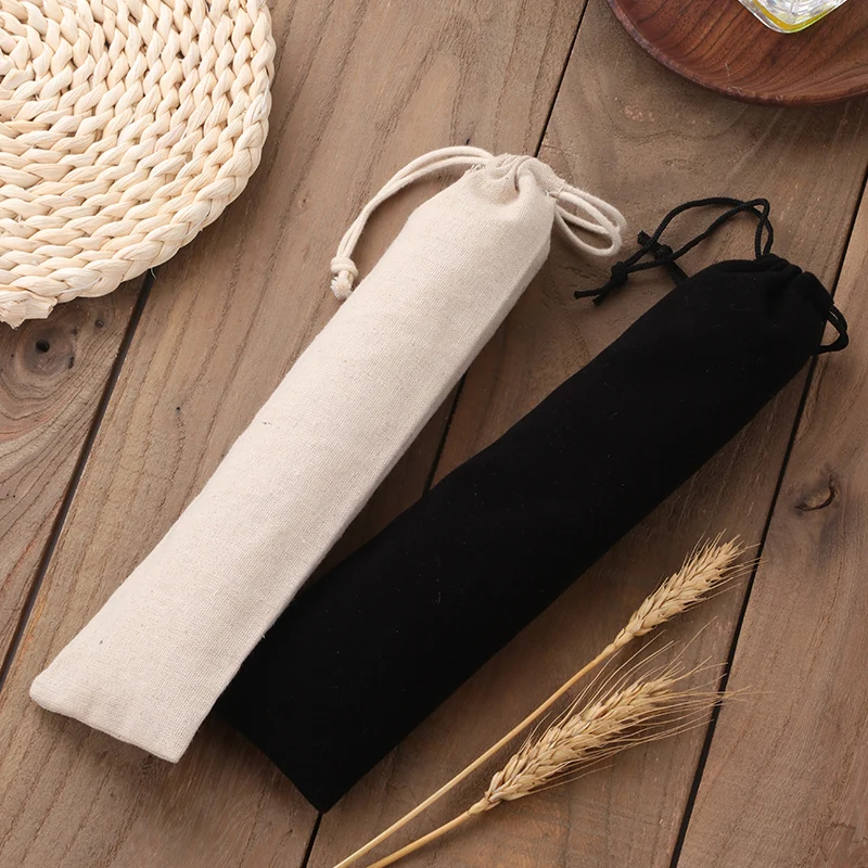 50/100PCS Stainless Steel Storage Straw Bag Reusable Straw Pouch Picnic Camping Chopsticks Spoon Tableware Bag